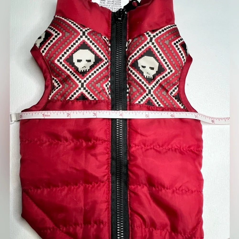 Top Paw Red Skull Fair Isle Print Dog Bomber Jacket - Size Small